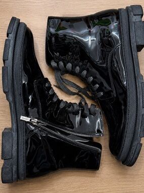 Black Patent Men's Combat Boots - Gloss Finish